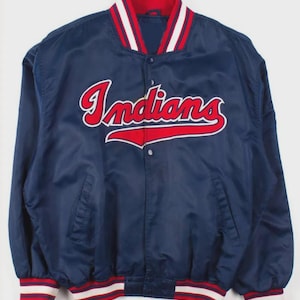 Blue Cleveland Indians Satin Varsity Jacket| Bomber Varsity Jacket| Baseball Lettermen Jacket| Handmade Unisex Team Apparel Varsity Jacket