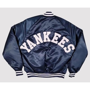 New York Yankees 80&#39;s Satin Bomber Varsity Jacket, Handmade Baseball Lettermen Jacket, Full Embridered jacket ,Unisex