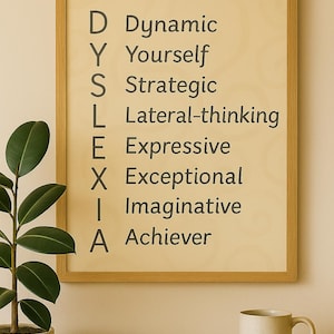 DYSLEXIA Acronym Poster – A4 & A3 Printable Wall Art | Dyslexia Awareness | Neurodiversity Decor | Calm Cream Office Print