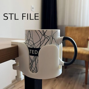 Desk Mount 3D printed Cup Holder STL , Clamp-On Drink Holder STL , Clip-On Desk Mug Holder STL