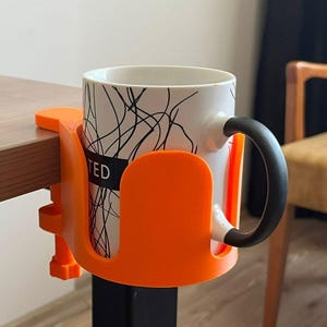 3D Printed Desk Cup Holder: Clamp-On Drink Mug - Ergonomic Design