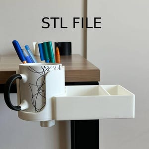 3D Printed Desk Side Organizer |  Clamp-On Cup Holder, Snack Tray, Phone Stand & Headphone Hook | Multi-Functional Desk Accessory