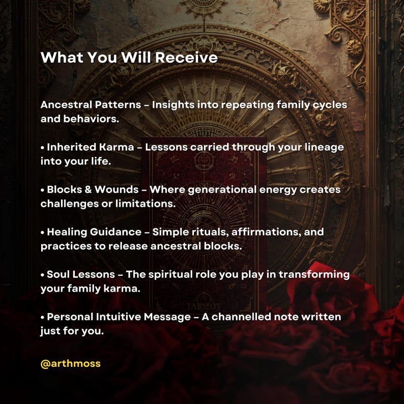 This Personalized Family & Ancestral Karma Reading (PDF) uncovers the generational cycles, karmic lessons, and inherited blocks that shape your soul’s journey.