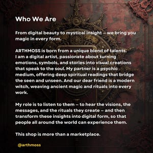 May include: Text on a dark background reads "How It Works" followed by instructions to enter a name and birthdate. The text describes a personalized soul purpose blueprint, including a PDF guide with affirmations and rituals.