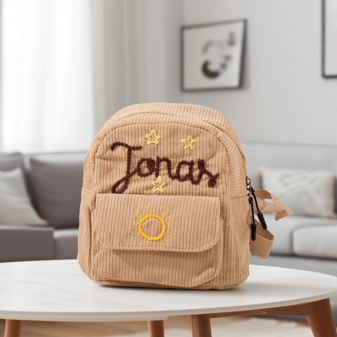Personalized Name Corduroy Backpack - Embroidered Toddler Bag for Boys ...