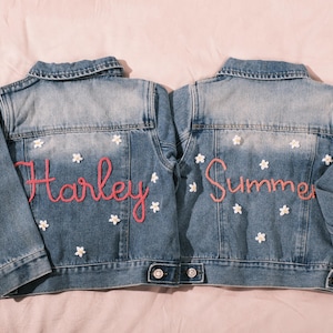 Custom Baby Denim Jackets - Personalized toddler denim jackets with embroidered names for gifts and photo props