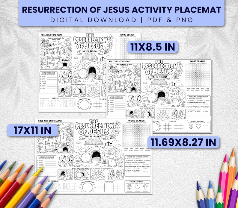 Resurrection of Jesus Activity Placemat | Easter Bible Coloring ...