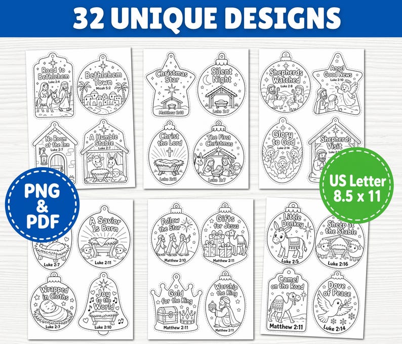 42x Nativity Story Coloring Ornament for Kids | Christian Christmas ...