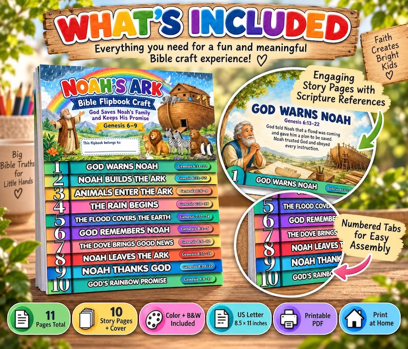 Noah’s Ark Flip Book Craft | Genesis 6–9 Bible Lesson for Kids | Sunday ...