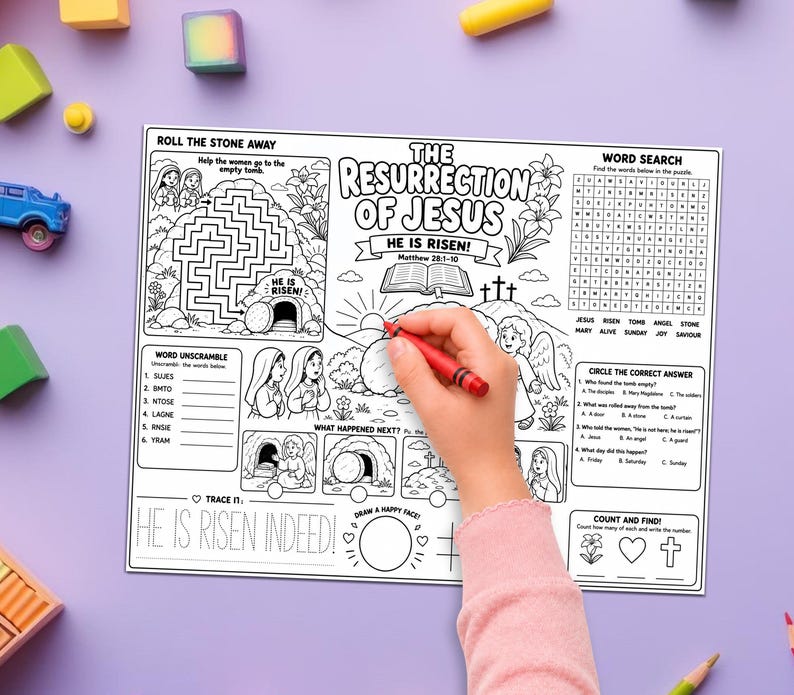 Resurrection of Jesus Activity Placemat | Easter Bible Coloring ...