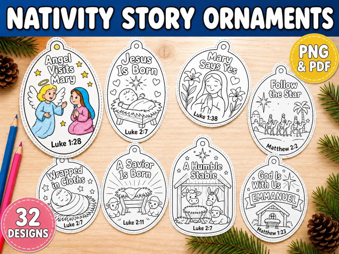 42x Nativity Story Coloring Ornament for Kids | Christian Christmas ...