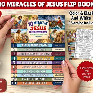 Miracles of Jesus Flip Book Craft | Christian Bible Lesson Activity for Kids | Sunday School New Testament Homeschool Printable Activity