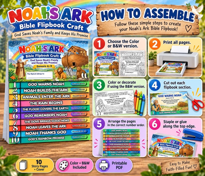 Noah’s Ark Flip Book Craft | Genesis 6–9 Bible Lesson for Kids | Sunday ...