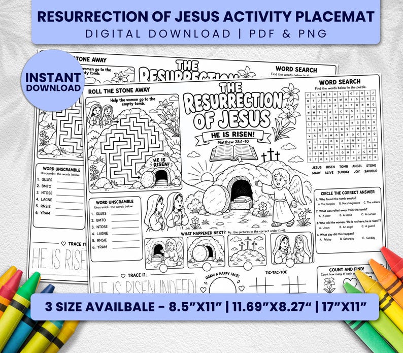 Resurrection of Jesus Activity Placemat | Easter Bible Coloring ...