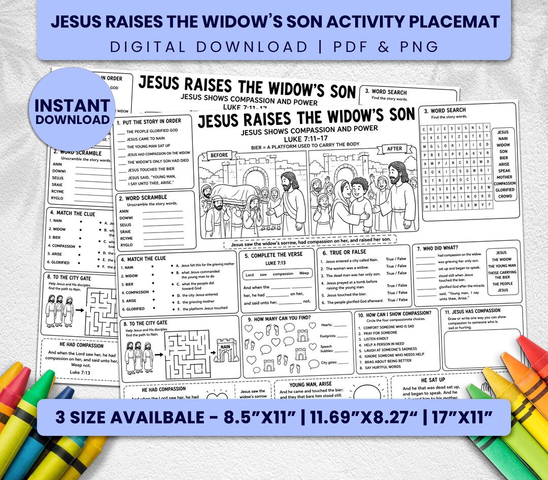 Jesus Raises the Widow’s Son Activity Placemat | Bible Story Coloring ...