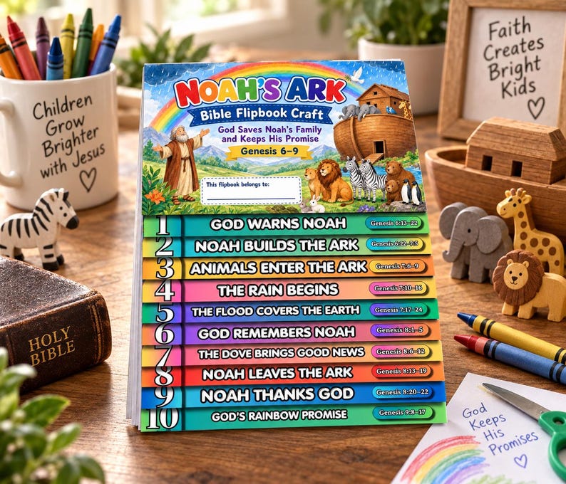 Noah’s Ark Flip Book Craft | Genesis 6–9 Bible Lesson for Kids | Sunday ...