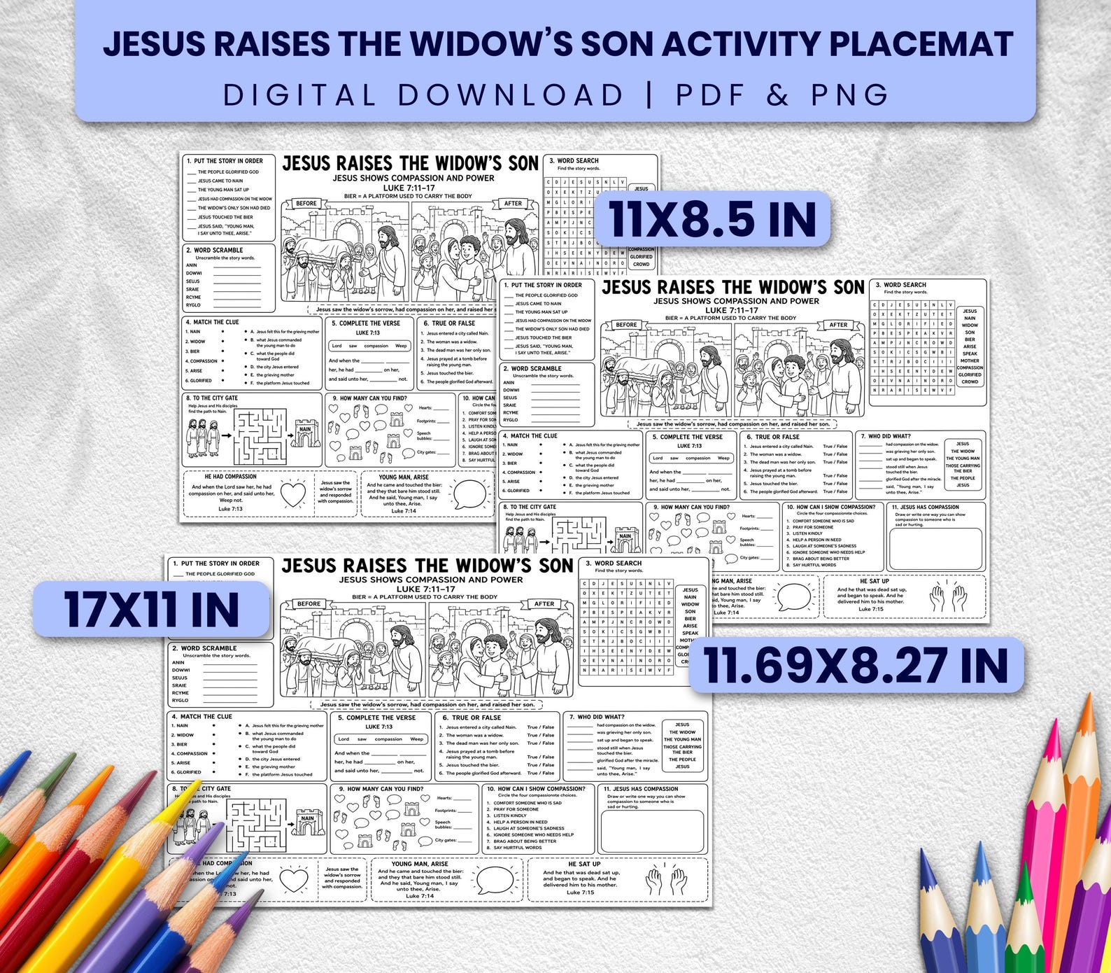 Jesus Raises the Widow’s Son Activity Placemat | Bible Story Coloring ...