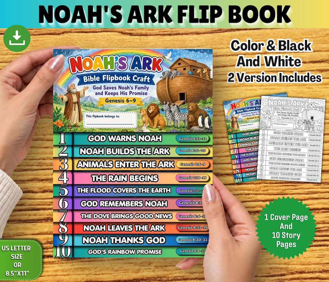 Noah’s Ark Flip Book Craft | Genesis 6–9 Bible Lesson for Kids | Sunday ...