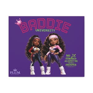 BrooklynByte ™ Baddie Universität Purple Scripture Leinwand - Jesaja 54:17 Plum Planet Wandkunst