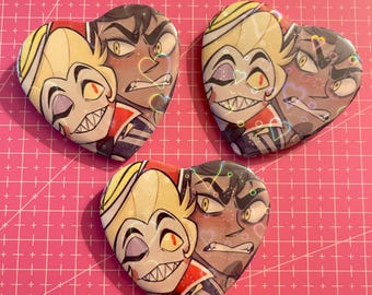 Hazbin Hotel Adamsapple | Adam x Lucifer | Heart Holographic Button/badge 2.24” inches