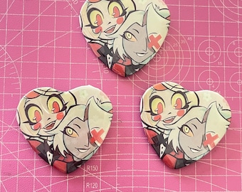 Hazbin Hotel Chaggi | Charlie x Vaggi | Heart Holographic Button/Badge