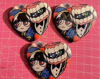 TADC Showtime | Caine x Pomni | Heart Holographic Button/badge 2.24” inches