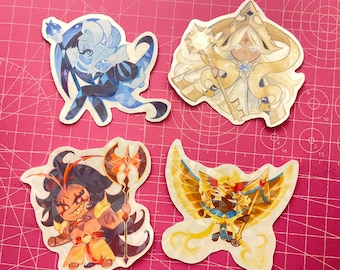 Cookie Run Kingdom | Shadow Milk, Pure Vanilla, Golden Cheese & Burning Spice cookie | Broken Glass Holographic Stickers 3 inch