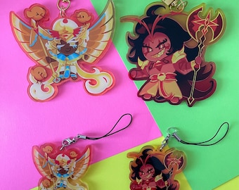 Cookie Run Kingdom / Galleta de queso dorado y especias ardientes / Llaveros acrílicos grandes de 3,54 pulgadas y llavero para teléfono de 1,97 pulgadas