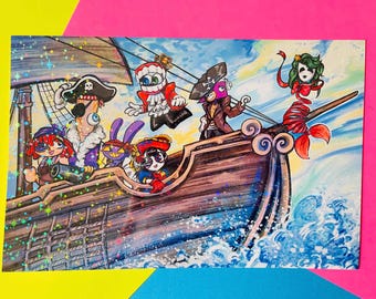 TADC Pirate Adventure | Holographic art Print & Mini holographic button | 8.5 x 5.5 inch print | 1.26 inch button