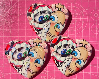 TADC Royalteeth | Caine x Kinger | Heart Holographic Button/badge 2.24” inches
