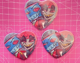 Hazbin Hotel RadioStatic | Vox x Alastor | Heart Holographic Button/Badge