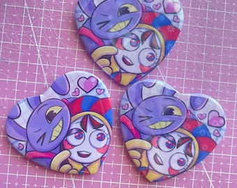 TADC Funnybunny | Jax x Pomni | Heart Holographic Button/Badge 2.24” inches