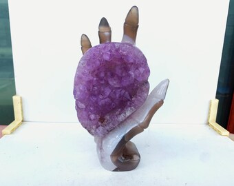 7.8''+ Natural Amethyst Cluster quartz,quartz crystal,hand carved,Crystal Monster Claw,Hand skull,Crystal Gifts,Home Decoration LG-ms