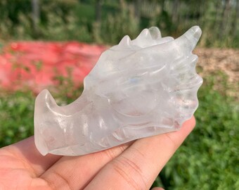 3.2"+ Natural clear quartz,Dragon,Skull,Crystal dragon,Crystal specimen,Home decoration,Hand carving,Crystal gift 1PC