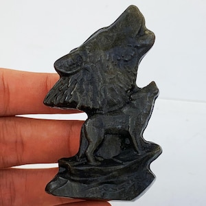 3&#39;&#39;+ Natural Gold Obsidian quartz,quartz crystal,hand carved,Crystal Wolf specimen,Wolf skull,Home Decoration Crystal Gifts 1PC