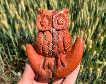 3.9"+ Natural red jasper,Owl,Skull,Crystal owl skull,Hand carving,Home decoration,Crystal gift 1PC