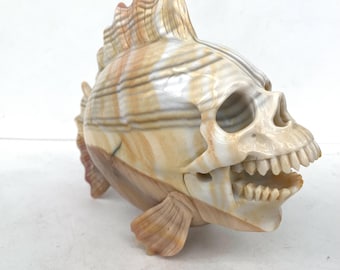 9.8"+ Natural Agate Quartz Fish Skull,Crystal,Quartz,Fish,Crystal Fish Skull,Fish Skull,Home Decoration,Holiday Gifts LG-yyuu