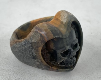 Bague en agate naturelle de 1,2 po. + quartz, cristal, quartz, cristal de quartz, bague tête de mort, bague tête de mort en cristal, décoration de la maison, cadeaux en cristal 1 pièce