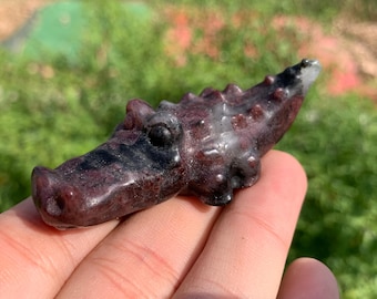 2.6"+ Natural garnet quartz,crocodile,Skull,Crystal crocodile,Aura crystal crocodile,Hand carving,Home decoration,Crystal gift 1PC
