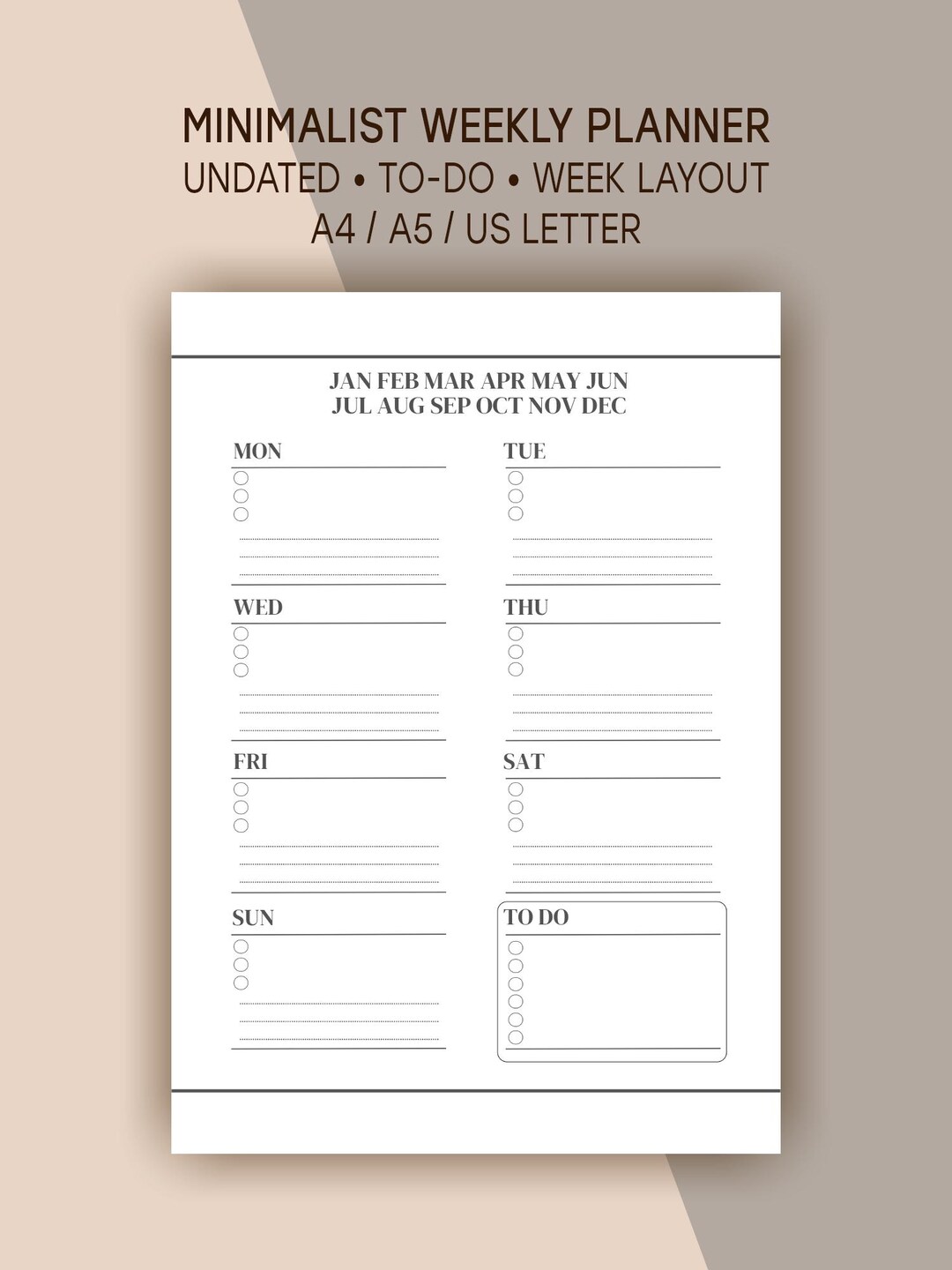 Minimalist Weekly Planner Printable • Undated PDF To-do List • Weekly ...