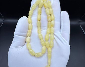 Natural Baltic Amber Misbaha – 33 Capsule Beads – Milky Yellow – 12.1g