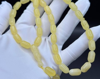 Yellow Baltic Amber Misbaha – 33 Unpressed Beads – Handmade Islamic Prayer Beads – Capsule Shape – 14.8g