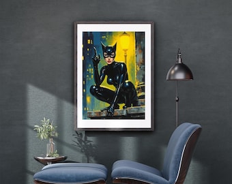 Retro Catwoman Art Print | Vintage Comic Book Style (Digital Download)