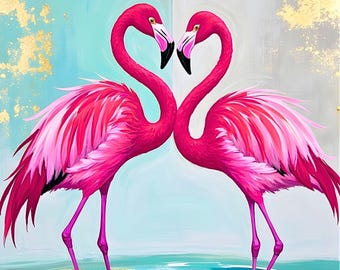 Kissing Flamingos Print Set of 10 | Romantic Tropical Wall Art (Digital Download)