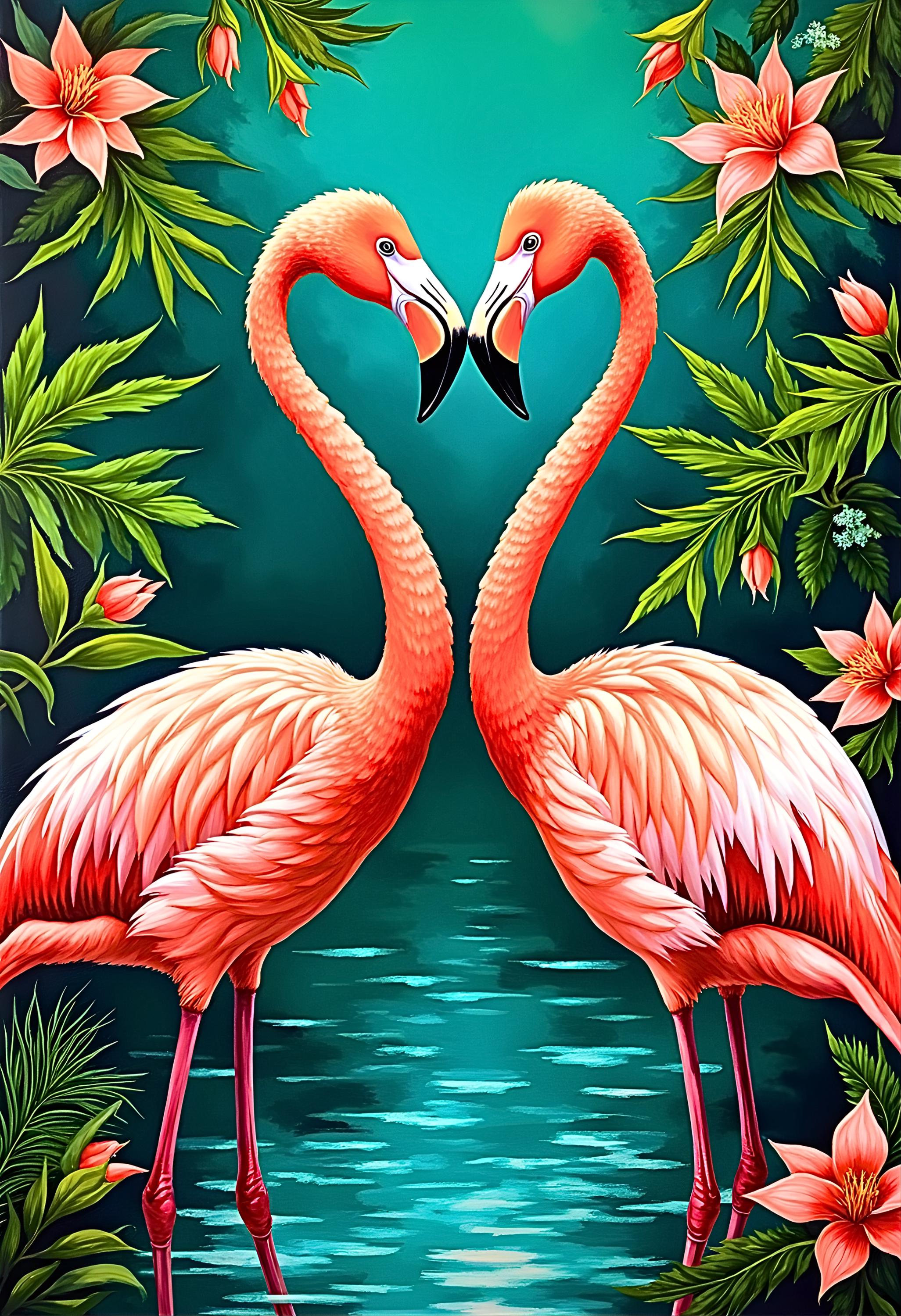 Kissing Flamingos Print Set of 10 | Romantic Tropical Wall Art