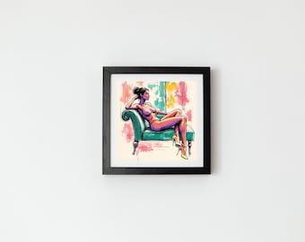 Colorful Woman Portrait Sketch – Modern Wall Art (Digital Download)