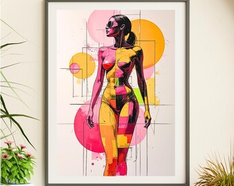 Colourful Pencil Sketch Portrait: Modern Woman Art Print (Digital Download)