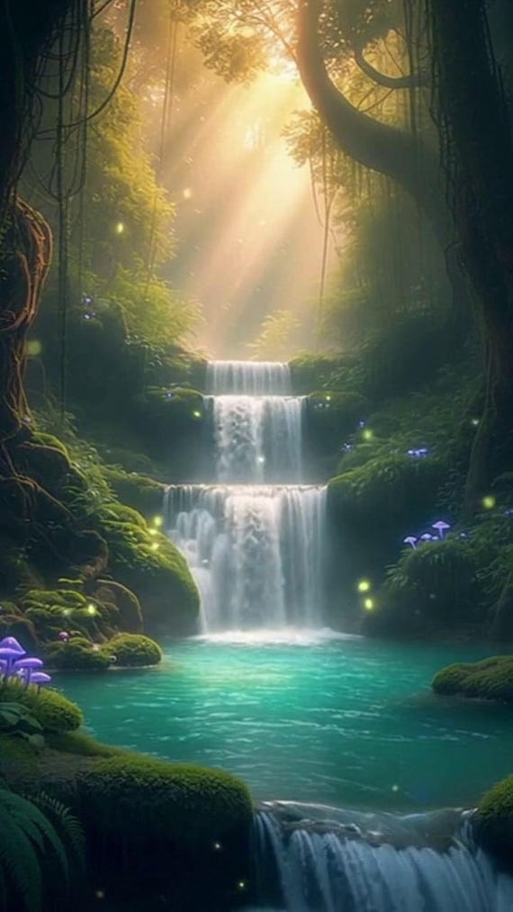 Mystical Forest Waterfall Live Phone Wallpaper, Animated Nature Scene MP4 Digital Download