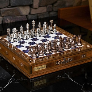 Custom Chess Set, Christmas Gift Chess Board, Handmade Large Chess Set with Storage, Decorative Chess Set Housewarming Gift