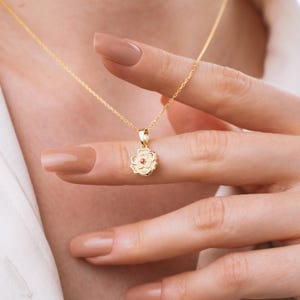 Dainty January Birthflower Pendant, Tiny Flower Necklace With Garnet Birthstone, Snowdrop Flower Charm, January Birthday Gift, Gift For Her